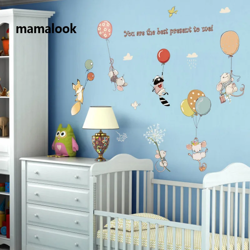 

Cartoon Mouse Balloon Wall Sticker Cute Animal Kids Room Bedroom Nursery Mural Decals DIY Vinyl Dorm Creative decor