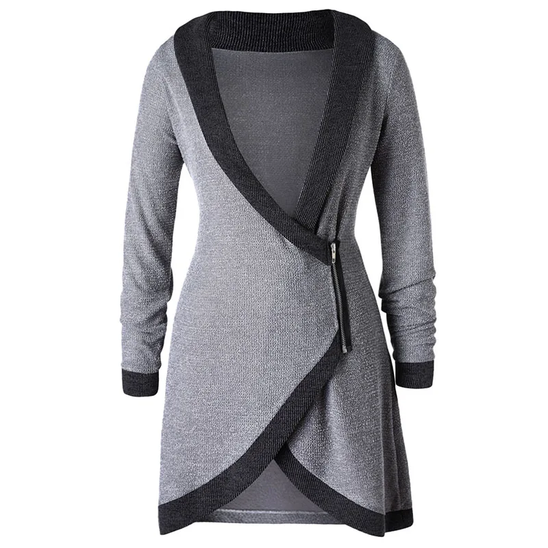 Длинный женский кардиган размера плюс шаль воротник контрастная отделка