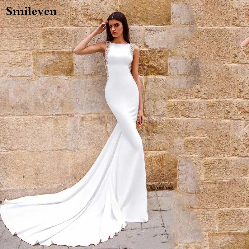 Smileven Mermaid Wedding Dresses Soft Satin Appliqued Lace Bride Dress 2020 Vestido De Noiva Custom Made | Свадьбы и торжества