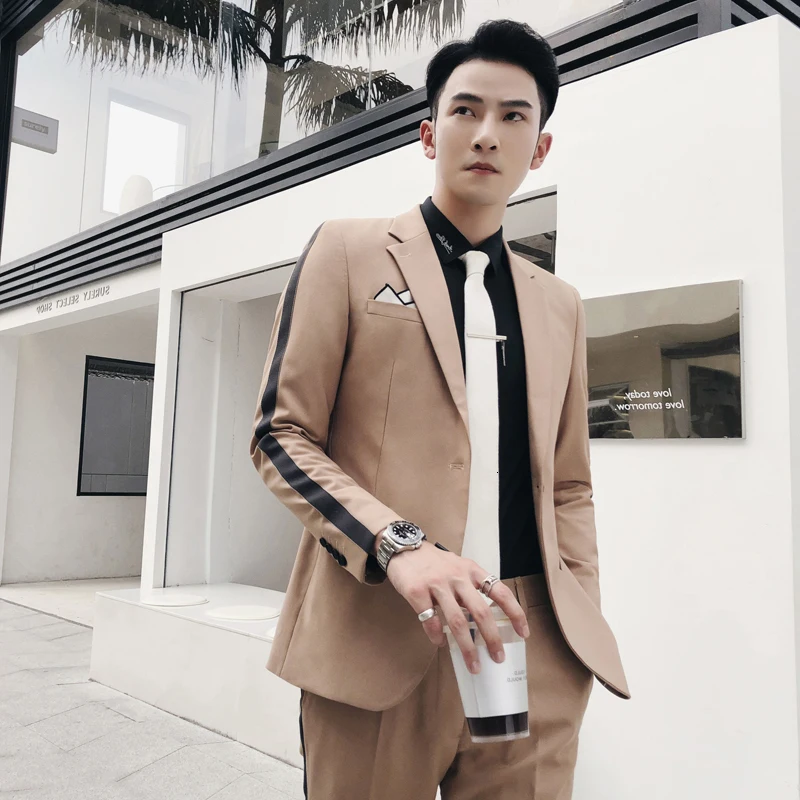 Облегающие костюмы нарядное платье Мужские Сценические два предмета свадебный