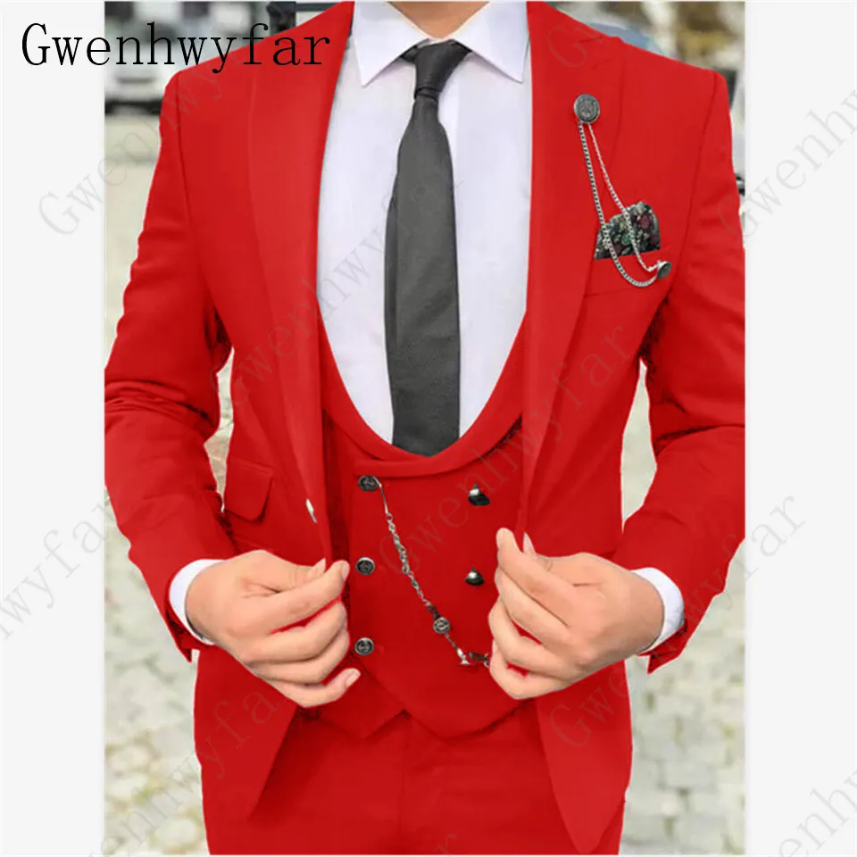 Color 9 Gwenhwyfar, классический Бирюзовый мужской костюм, официальный Свадебный костюм для мужчин, на заказ, приталенный смокинг для жениха, пиджак, брюки, жилет, костюм из 3 предметов - Цвет: Color 9