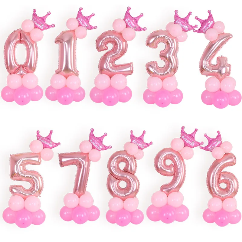 

0-9 Number Balloon 32inch Pink Foil Balloons Girls Kids Happy Birthday Party Decor Aluminum Balloon Baby Shower Party Supplies