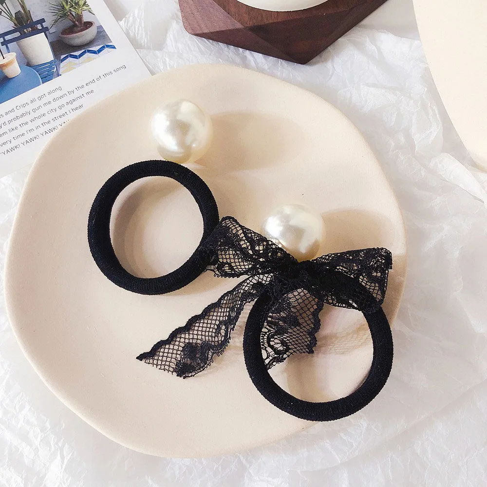 Женская кружевная резинка для волос элегантная эластичная с искусственным