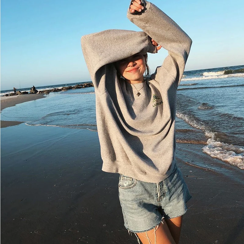 

2021 Autumn New Fashion Streetwear Plus Size Cotton Simple Chic Letter Print Sweatshirt Women Vintage Oversized O-Neck Pullovers