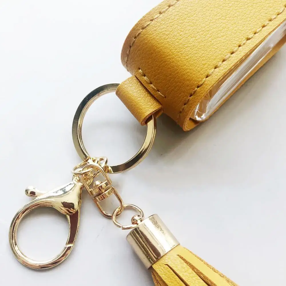 

30ml Empty Bottle Keychain Portable Health Keyring Disinfe Case PU Keychain Leather Sanitizer Tassel Leather Hand Case Free X0B8