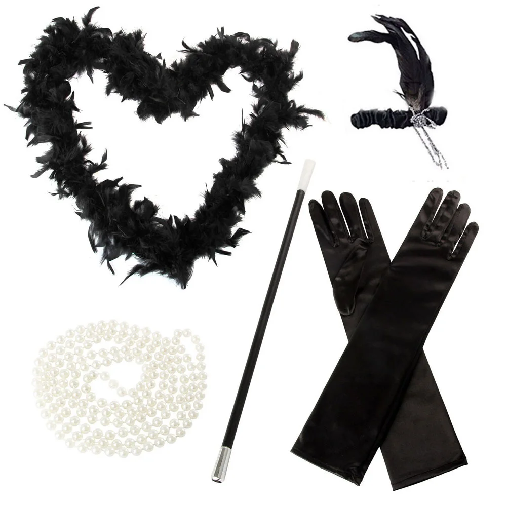 Newest 5 Pcs/Set Flapper Girl Fancy Dress Accessories Hen Party Charleston Gangster Gatsby Costume Kit TY66