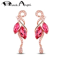 black angel 18k rose gold created red tourmaline phoenix earrings for women ruby gemstone ear stud jewelry christmas gift