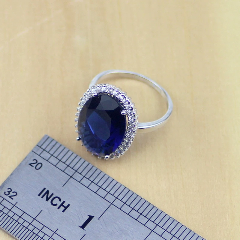 Ювелирные изделия из стерлингового серебра 925 пробы с синим фианитом Белый CZ