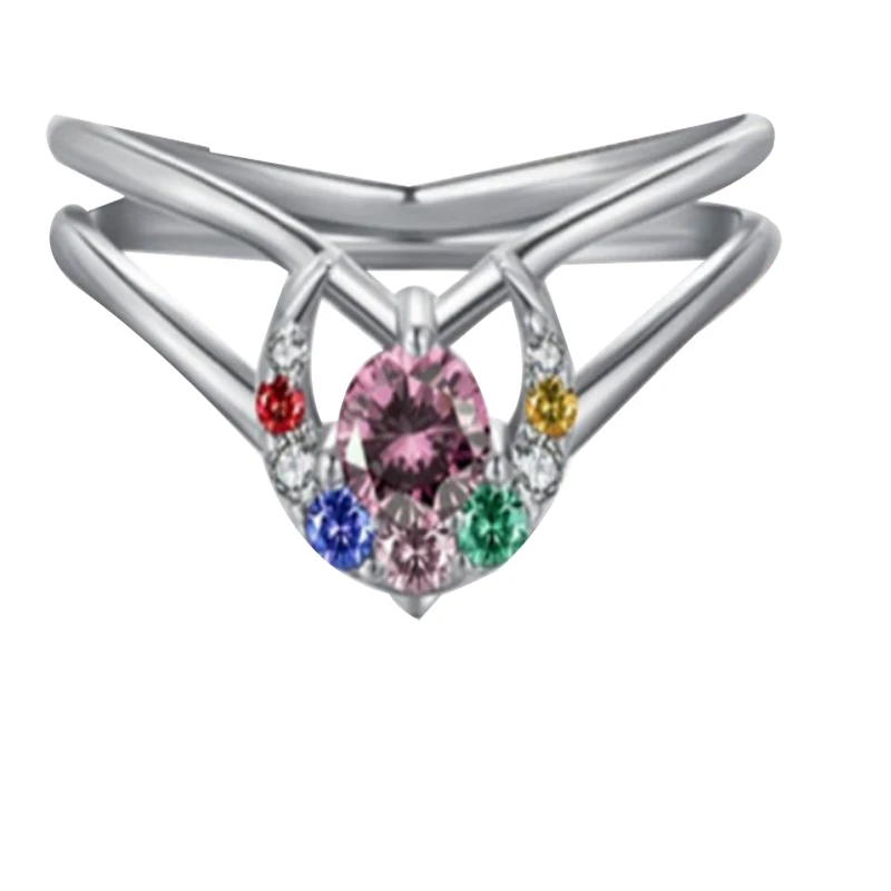 

Tension Setting Geometric Luxury Silver Color Inlaid Pink Blue Zirconium Sailor Moon Ladies Holiday Metal Rings for Women
