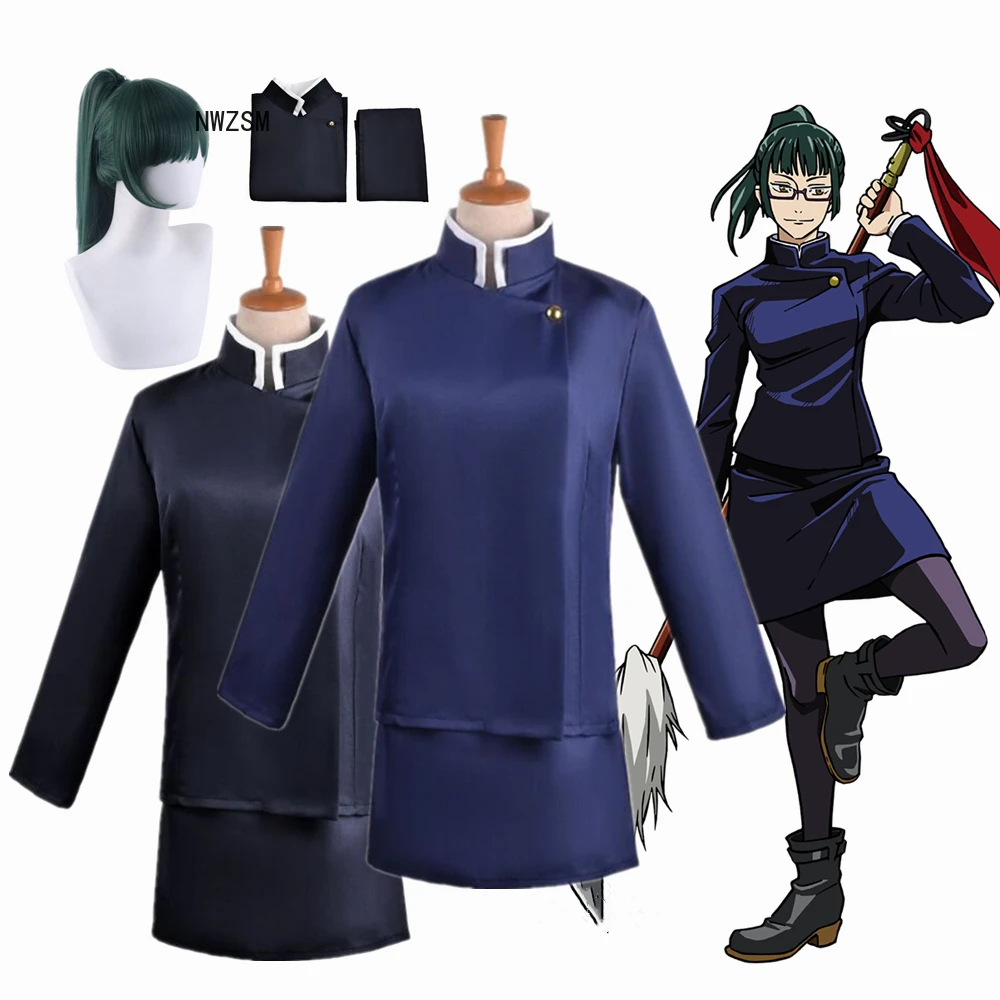 

Anime Jujutsu Kaisen Zenin Maki Women Girls Uniform Blue Black Full Set Cosplay Costume