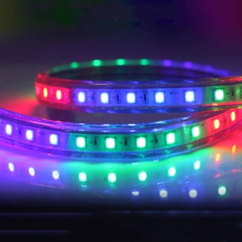 Светодиодная лента RGB 220 в 240 В IP67 водонепроницаемая 60 светодиодов/м SMD 5050