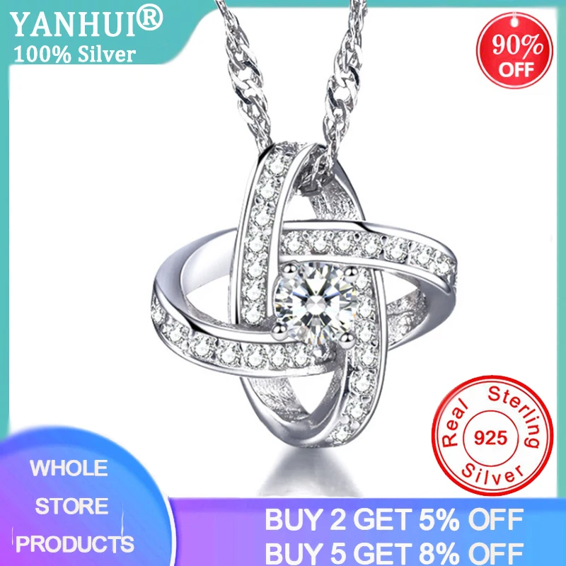 

YANHUI Silver 925 Necklace For Women Gift Surrounding Circle Choker Flower Pendant Necklace Engagement Jewelry DN105