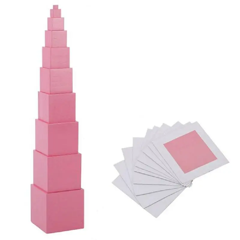 Juguetes matem&aacute;ticos Montessori de madera para ni&ntilde;os, torre rosa, cubo s&oacute;lido, inteligencia Montessori, juguete educativo para ni&ntilde;os en edad preescolar temprana-0