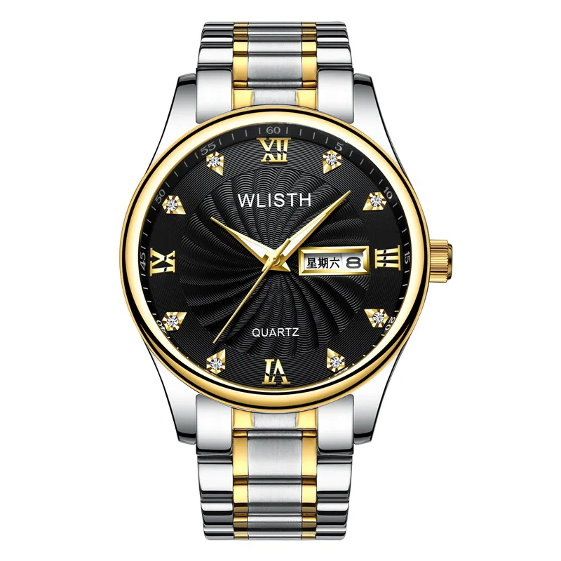 Часы мужские OMHXZJ W162 деловые повседневные немеханические с двойным календарем со