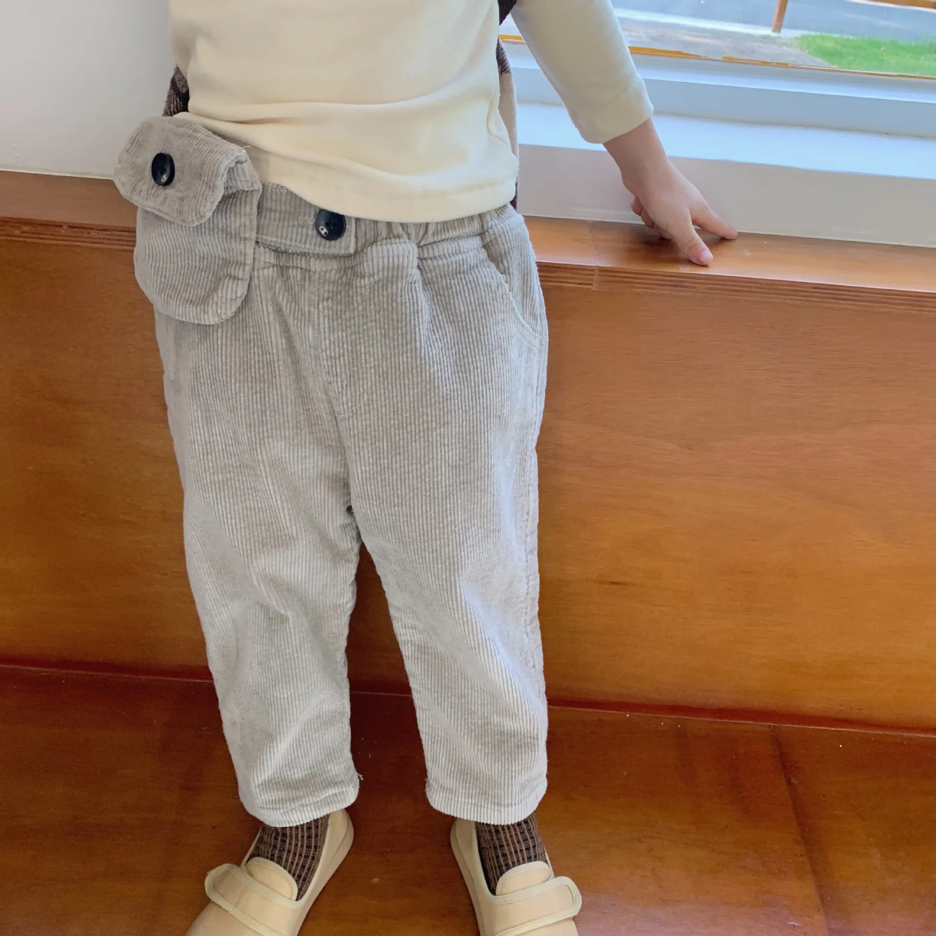 Зимние Модные утепленные вельветовые штаны из мягкого флиса для мальчиков с