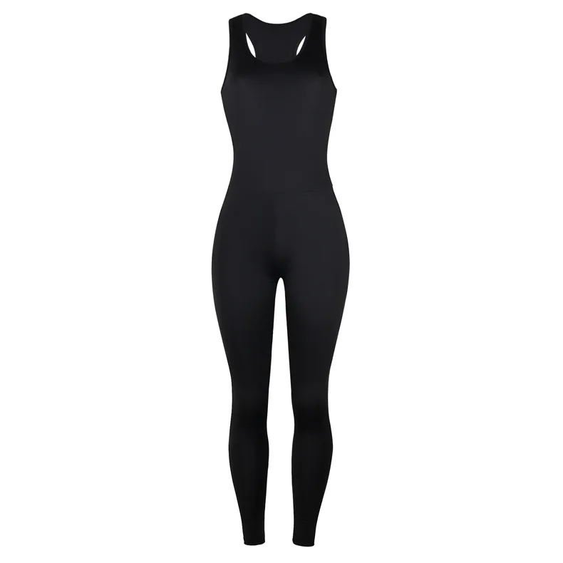 

ChocoMist Jumpsuit Sportswear U Neck Basic Skinny Black One-piece Jumpsuit OM8664