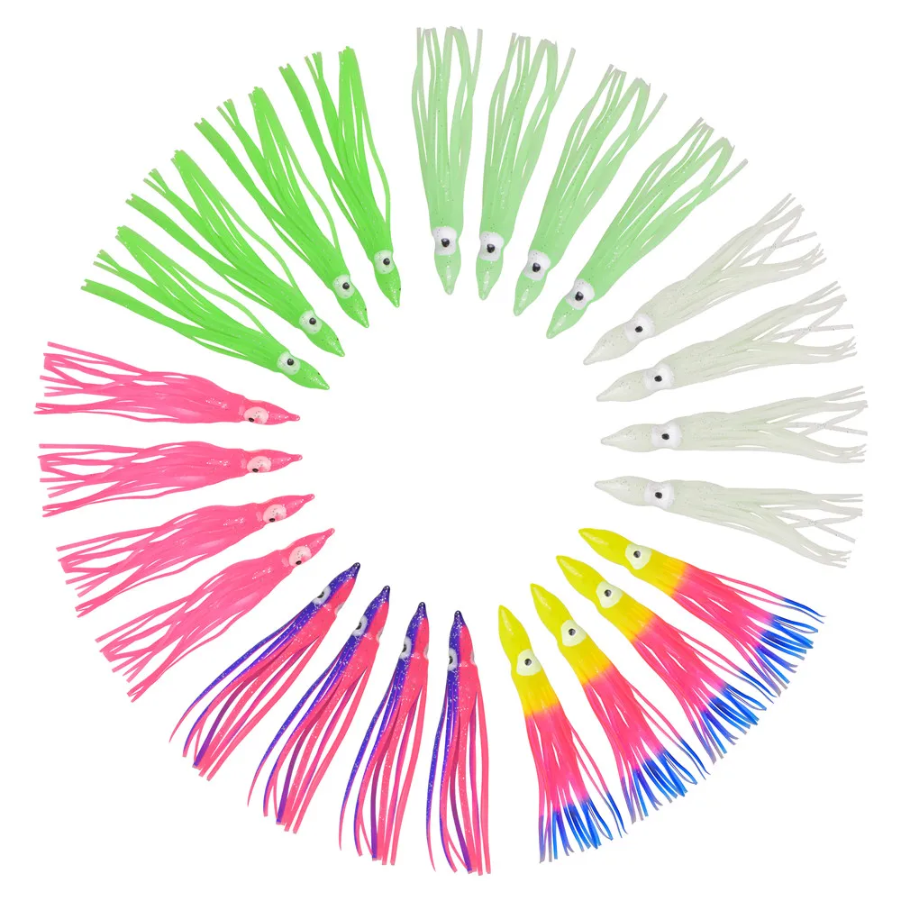 80Pcs Luminous Octopus Fishing Lure Rubber Soft Squid Skirt Jig Artificial Saltwater Bait For Tuna Catfish 7cm-11cm | Спорт и