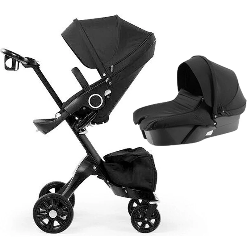 black pram 2in1 Baby Stroller 2 in 1 High Landscape Kids Pram Folding Carriage Black Newborn Stroller Car Baby Cart Luxury Pushchairs For Infant - Цвет: black pram 2in1