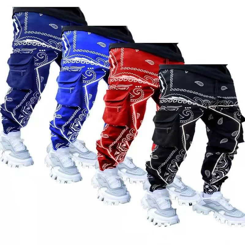 

S-4XL Harem Pants Loose Skinny Printed Pants Overalls Men 's Multi-pocket Workwear Pants High Street Casual Pants