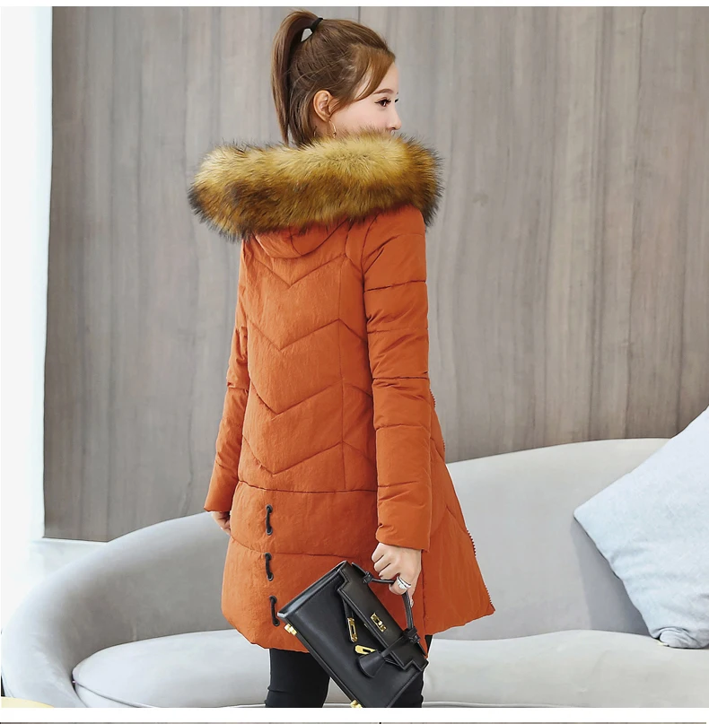 brown coat Женская зимняя куртка на молнии с капюшоном, черная, желтая, красная, тонкая, с хлопковой подкладкой, теплая парка средней длины, женская зимняя куртка - Цвет: brown coat