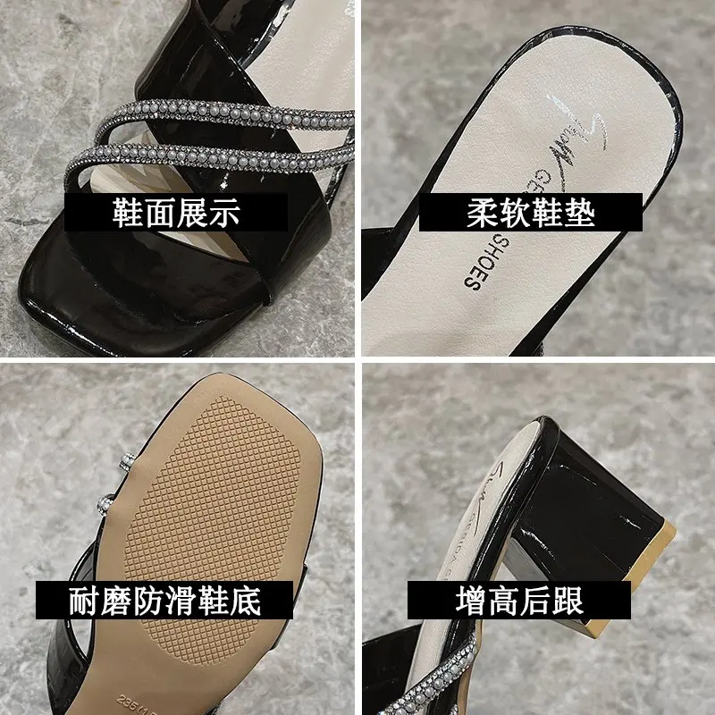 

Shoes Slippers Soft Luxury Slides Square heel Slipers Women Med Comfort Designer Block 2021 Rome Rubber Fabric Fashion Hoof Heel