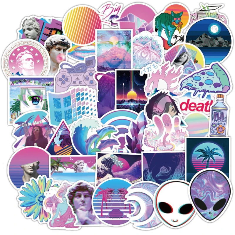 

50PCS Vaporwave Art Style Sticker For Laptop Computer Skateboard Luggage Refrigerator Decals Cartoon Graffiti Stickers F3