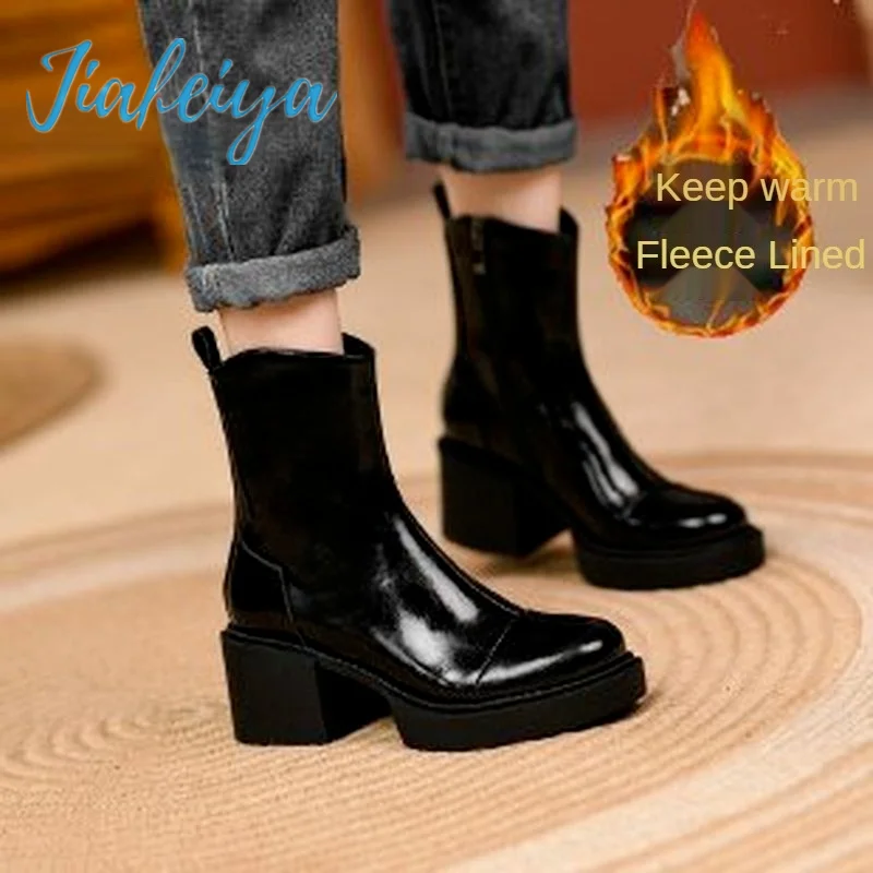 

Новинка зимние женские ботинки обувь из коровьей лакированной кожи на высоком каблуке мягкие и удобные черные бежевые женские вечерние бот...