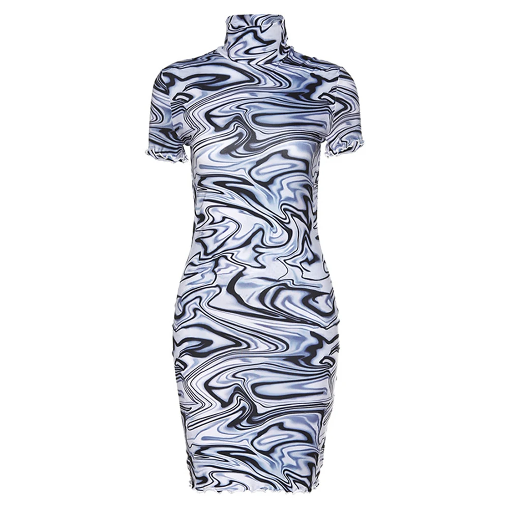 

Summer Women Turtleneck Elegant Club Dress Bodycon Short Sleeve Streetwear Dresses Sexy Party Slim Skinny Mini Skirt Outfit