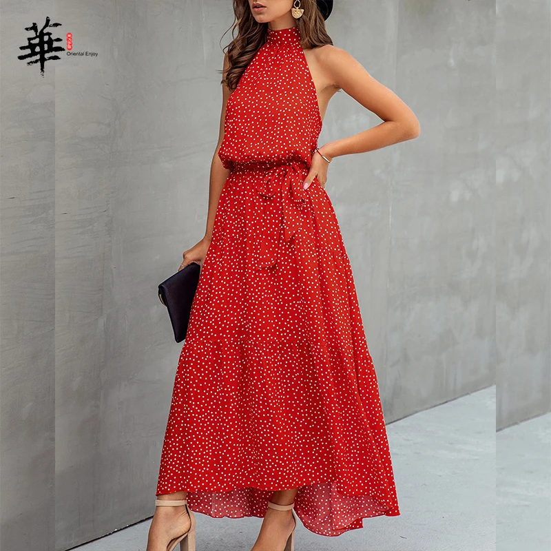 Женское платье с лямкой на шее летнее пляжное макси для женщин вечерние