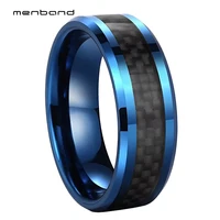 tungsten black carbon fiber ring blue wedding ring for men and women width 8mm comfort fit