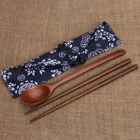 new creative japanese spoon chopsticks set eco friendly wooden spoon chop sticks two piece gift portable tableware travel suit