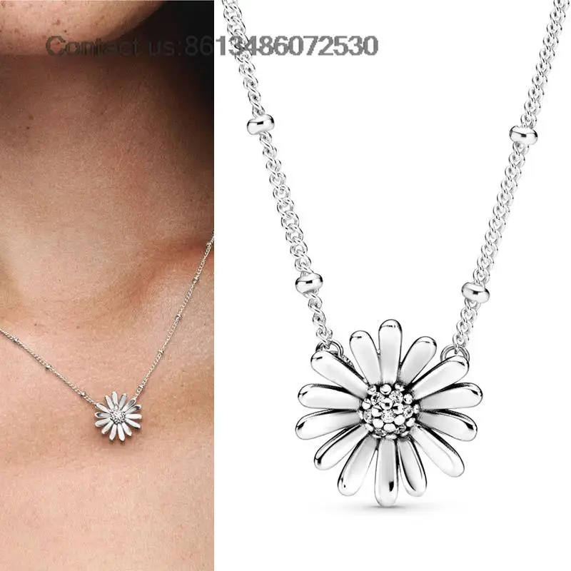 

Женское колье из серебра 925 пробы, с цветком Маргаритки