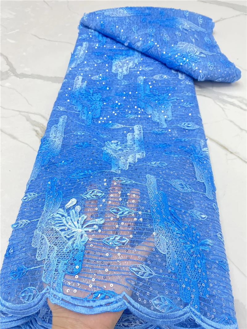 

PGC 2021 High Quality African Nigerian Tulle Lace Fabric With Sequins For Dress Embroidery For Sewing Wedding Party YA4387B-4