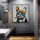 Картина на холсте с изображением собаки, рисунок курительного бульдога, животное для масляной живописи, граффити, настенный плакат, Современное украшение для дома, гостиной