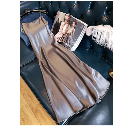 

Size S-4XL 2021 Women Dress Summer Long Satin Slip Spaghetti Strap Elegant Lady Sexy Satin Party Girl Dress Plus