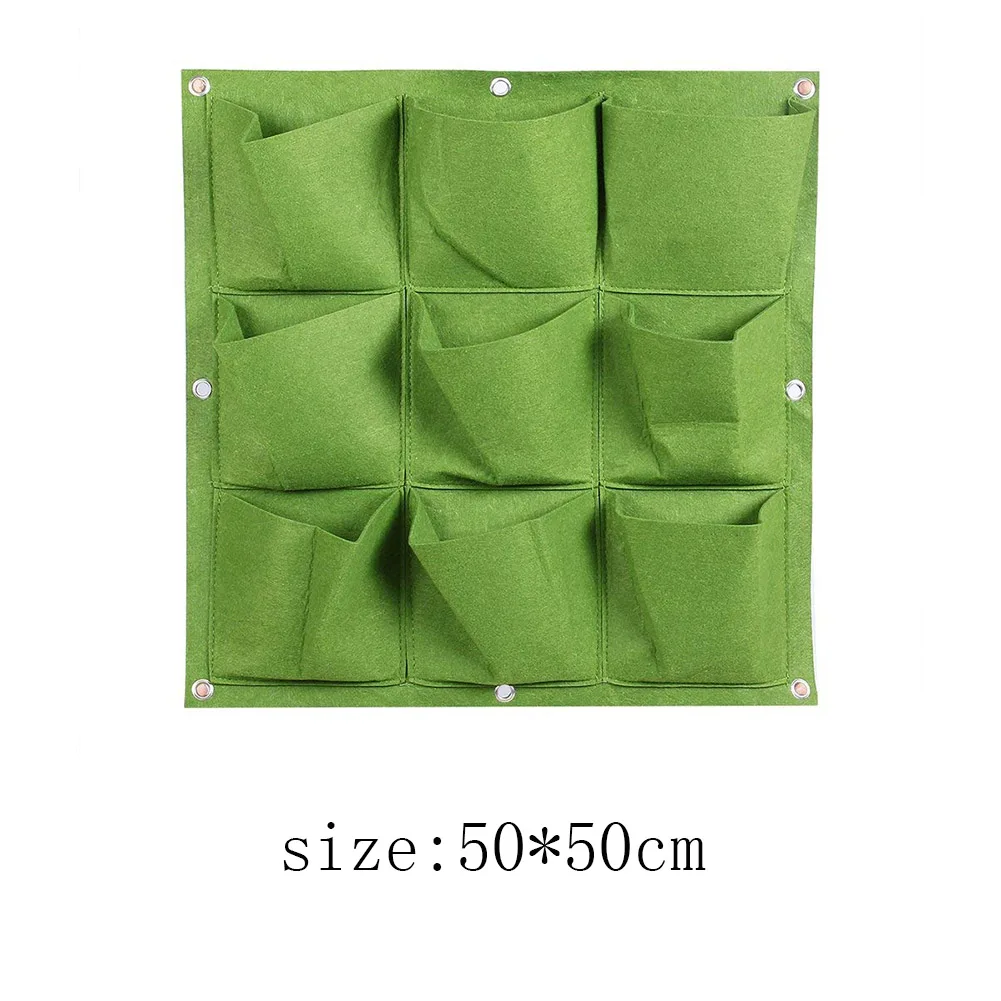 

Planter Bags Wall-mounted Plant Grow Bag 9 Pockets Wall Hanging Felt Organization Bag Outdoor Flower Growing Container (Green)