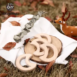 Деревянный Прорезыватель для зубов Let's Make, 1 шт., не содержит бисфенола А, кулон в форме Луны для прорезывания зубов, цепочка для детских прорезывателей из бука