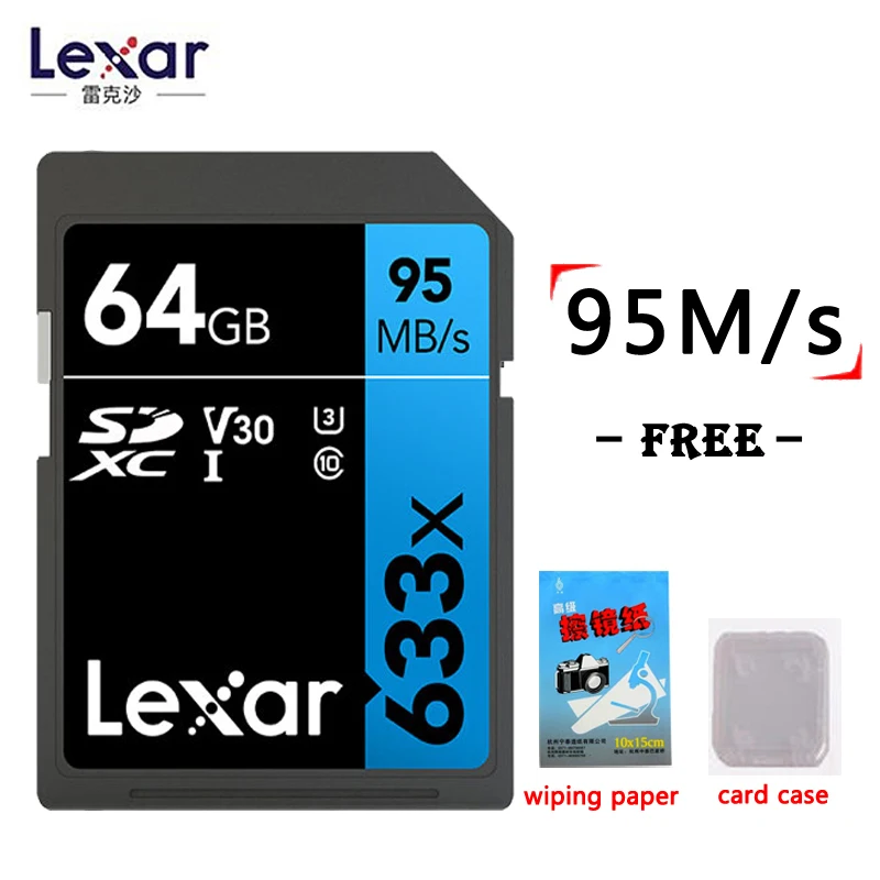Lexar натуральная 95 МБ/с. 633x sd карту 32/64/128/256/512 ГБ флеш карта SDHC/SDXC U1U3 Class 10 флэш карты