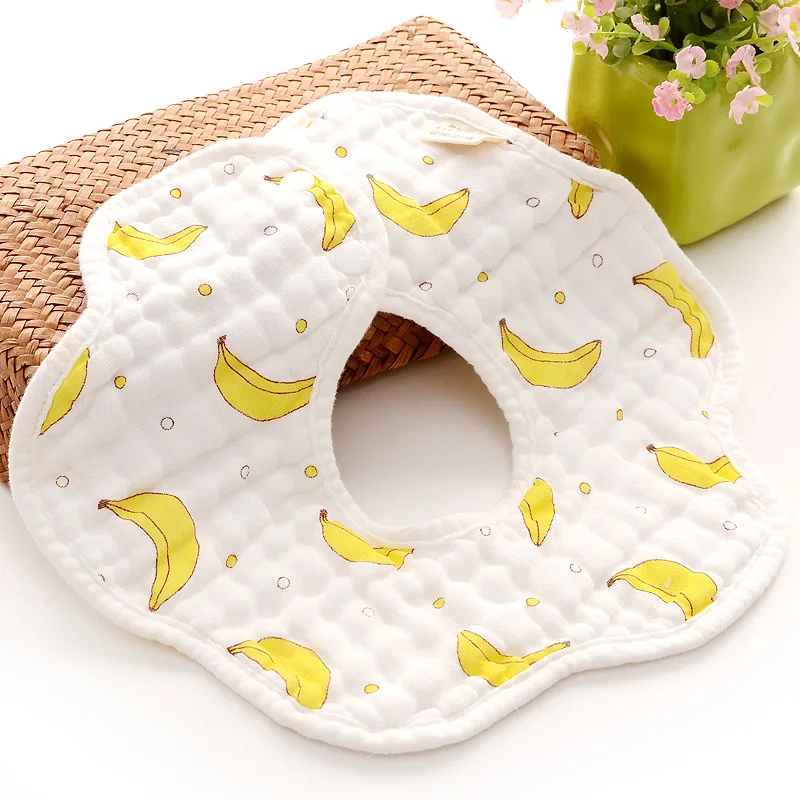 Banana Детские муслиновые нагрудники из хлопка с 8 слоями; Слюнявчики для маленьких девочек; Милые Слюнявчики для младенцев; полотенца в форме лепестков для новорожденных; карман для кормления - Цвет: Banana