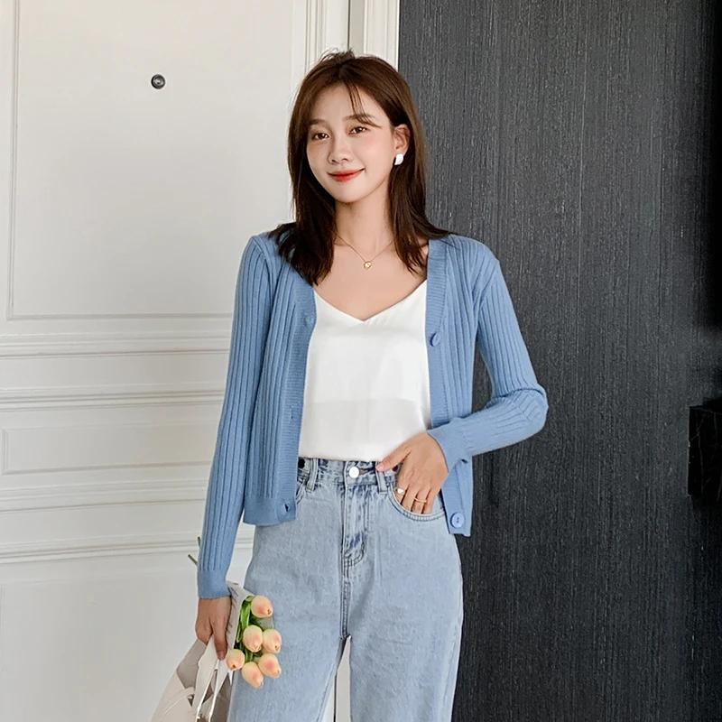 

ZOENOVA Long Sleeve Knitted Sweaters Women Summer Thin Cardigan Sun Protection Crop Top Korean Style Fashion E-Girl Sexy Tops
