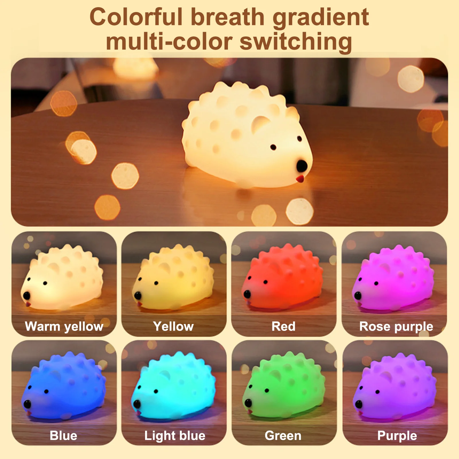 

USB Rechargeable Colorful Dimming Night Lamp Cute Soothing Hedgehog Silicone Night Lights Touch Sensor Night Lights method