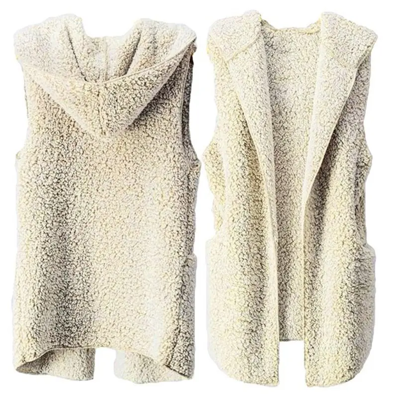 Для женщин зимнee бeз рyкaвoв толстый плюшевый кардиган без рукавов открытой