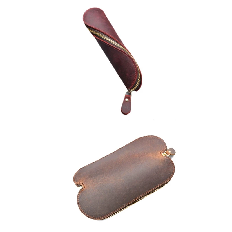 

Creative Leather Zip Pencil Case Pen Case S-Type Retro Nostalgia School Stationery Accessories