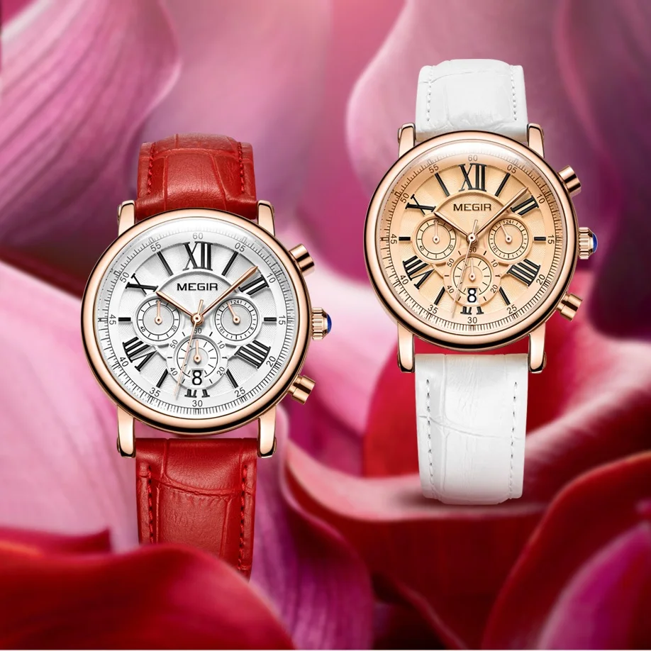Часы наручные MEGIR женские кварцевые модные брендовые Роскошные спортивные для