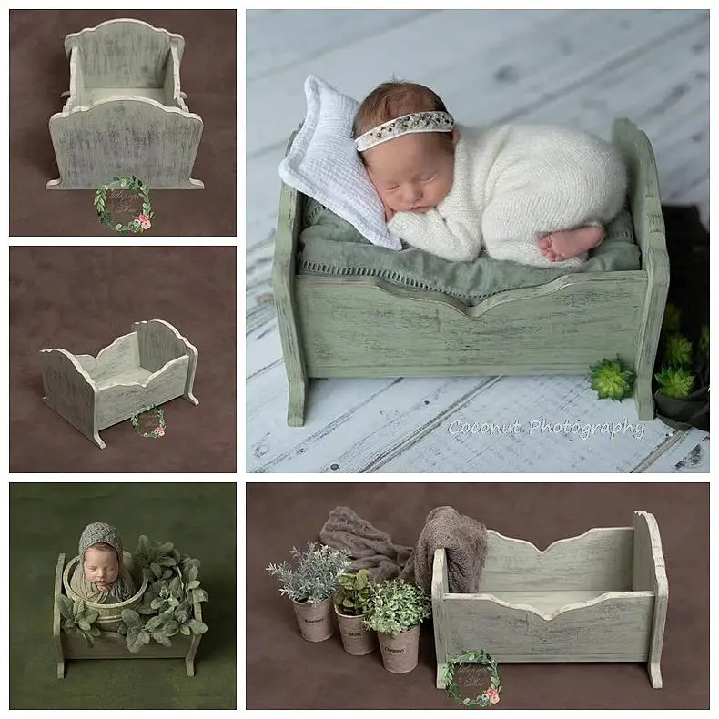Coconut Newborn Photography Props green Son department of baby  wooden cot new 100 days