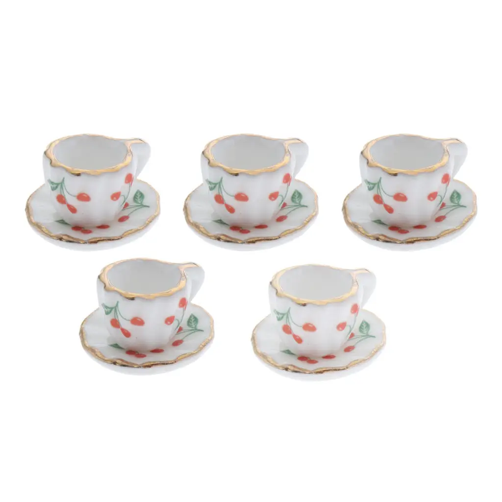 

1:12 Dollhouse Ceramic Tableware Teacup Sauce Tea Set Craft Kitchen Decor