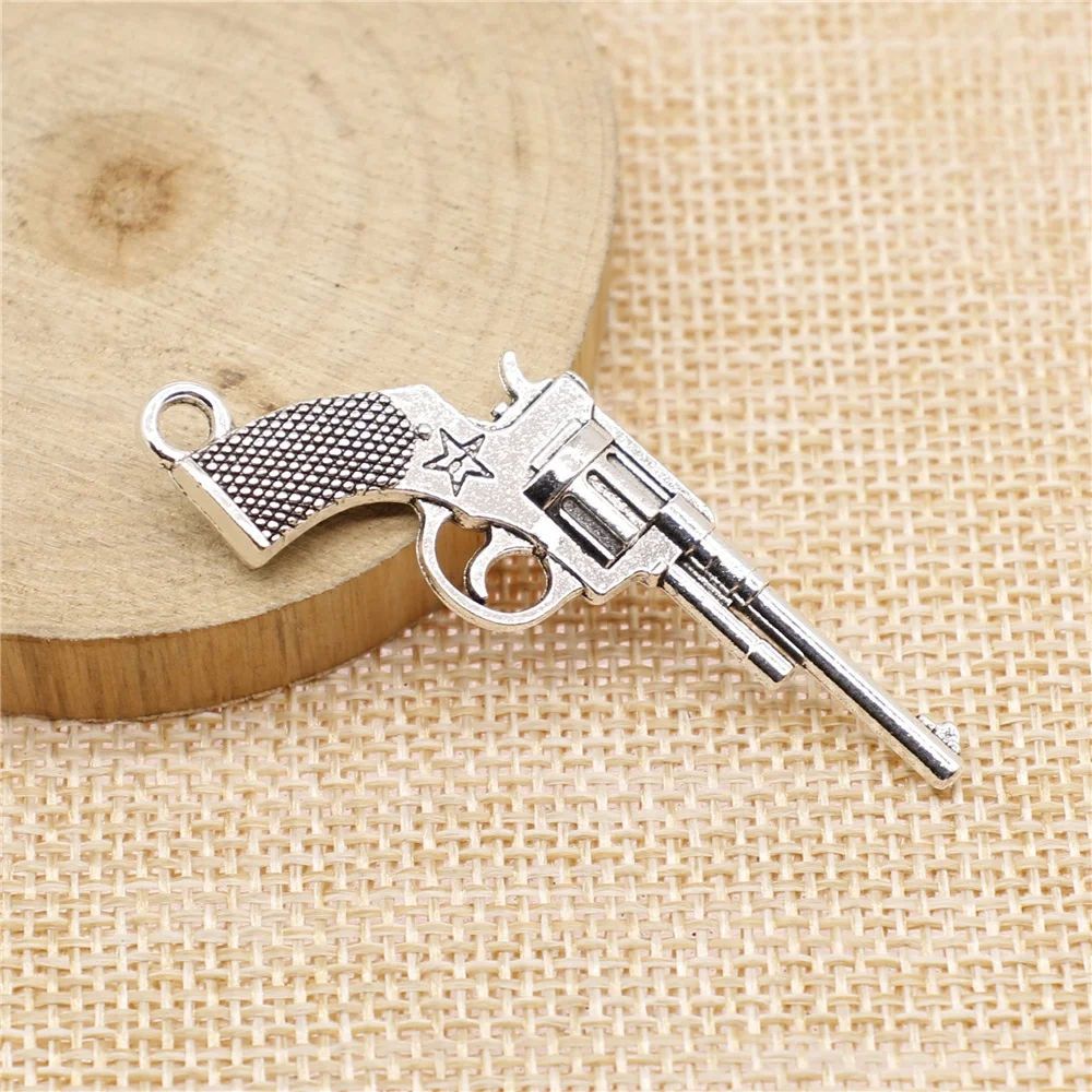 

free shipping 10pcs 20x54mm antique silver Revolver charms diy retro jewelry fit Earring keychain hair card pendant accessories