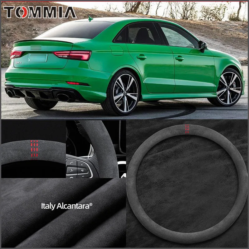 

Автомобильные аксессуары нескользящей подошве; Цвета: черный, алькантара Замша Чехол рулевого колеса автомобиля для Audi RS3