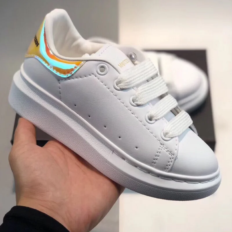 

2021 New Girls Boys Lace-Up White Sneakers Toddler/Little/Big Kid Flatform Fashion Trainers Children Genuine Leather Brand Shoes