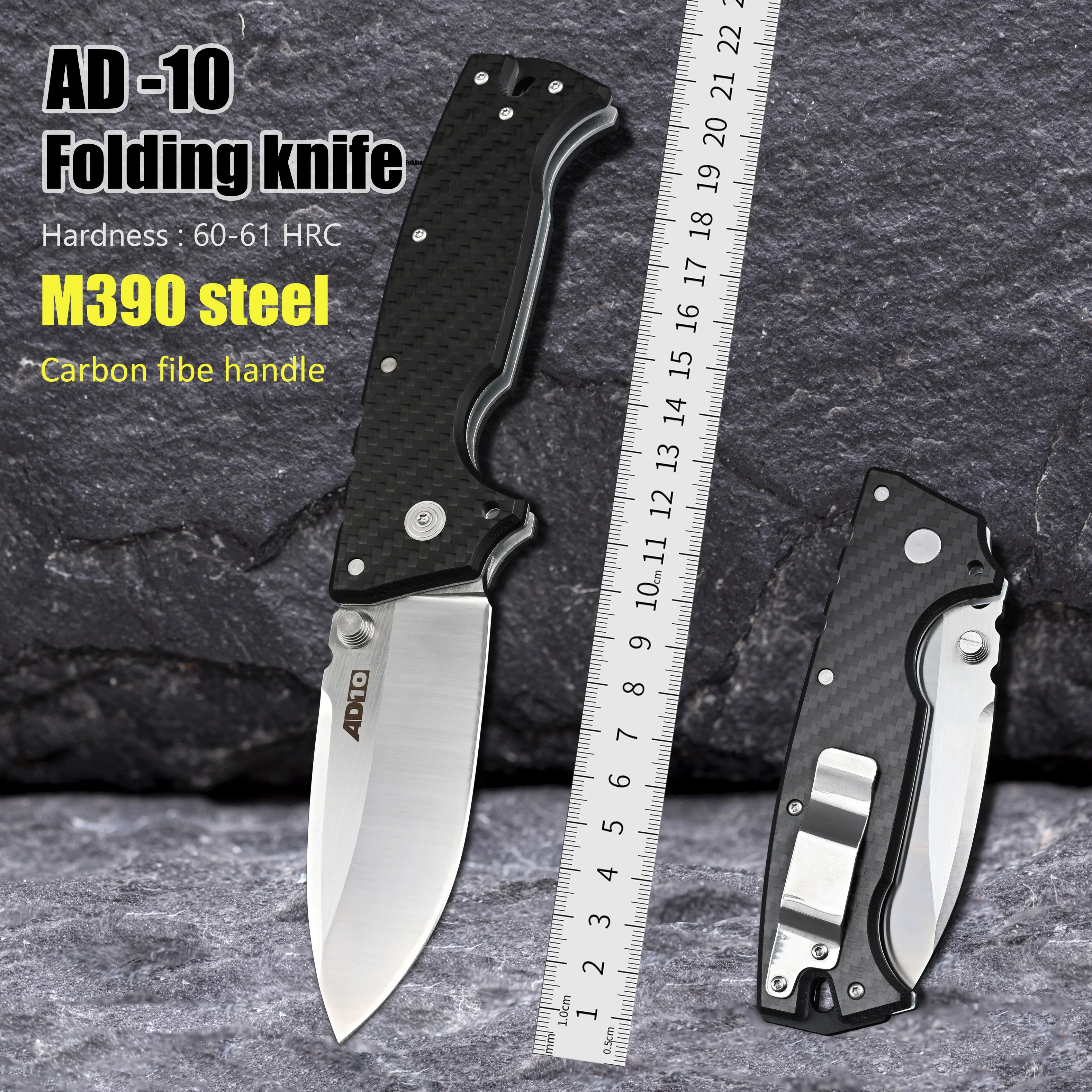 

Knife Tactical Military Outdoor Survival Folding Blade M390 Steel Carbon Fiber Handle High Hardness EDC Pocket Knives AD-10